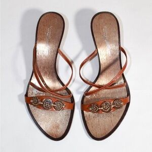 Rare LE SAUNDA Brown Strappy Slide Sandals
